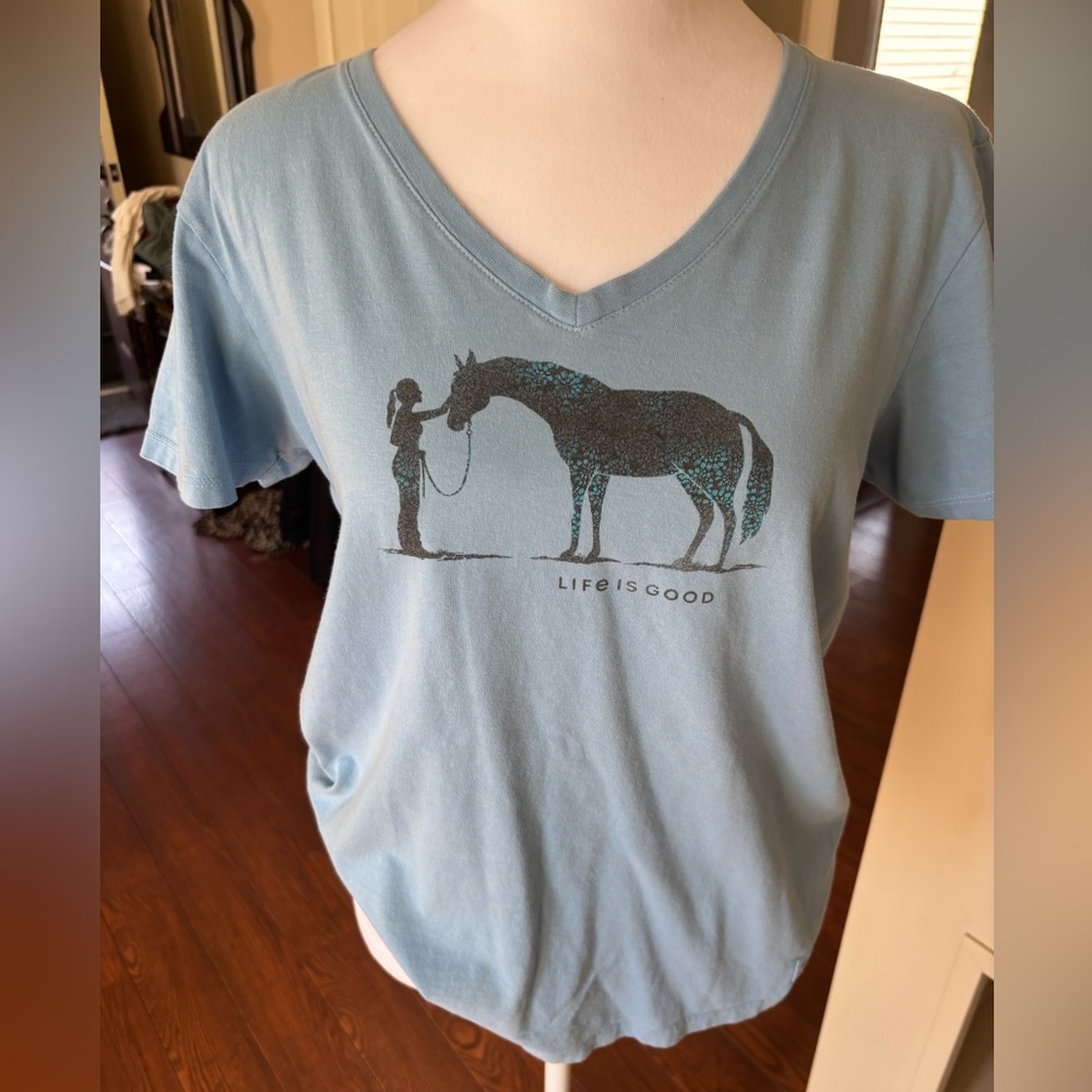 Life Is Good Pale Blue Crusher Tee with horse print
